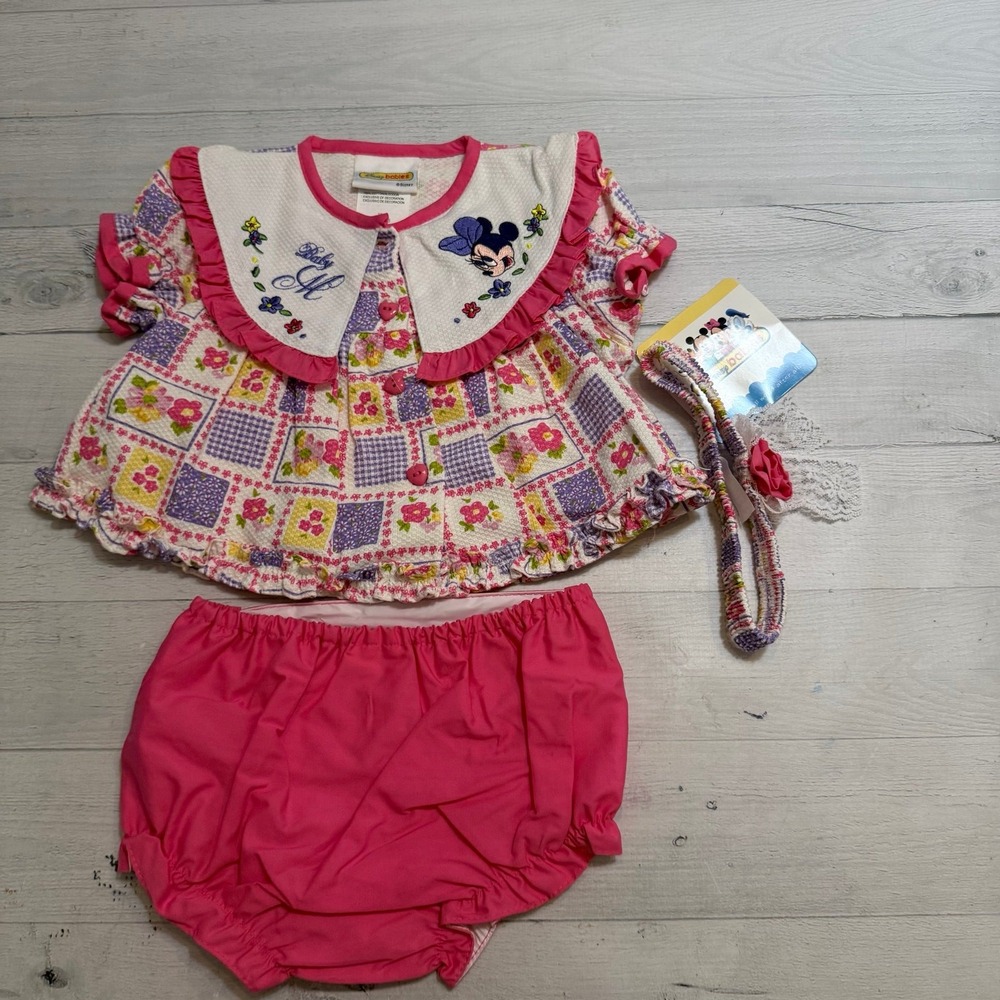 Disney baby Minnie Mouse 3 piece outfit shirt diaper cover headband 6/9 m NEW